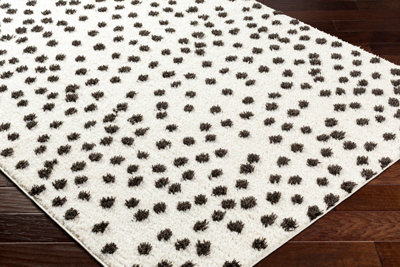 HEKUBA Shaggy Modern Plush Pile Black/Ivory Polka Dot Area Rug 160 x 213 cm