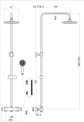 Helen Premier 8" Ultra Thin Round Thermostatic Dual Control Riser Shower Mixer - 3
