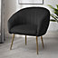 Helena 74cm wide Black Shell Back Velvet Fabric Accent Chair with Brass Coloured Steel Legs