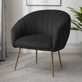 Helena 74cm wide Black Shell Back Velvet Fabric Accent Chair with Brass Coloured Steel Legs