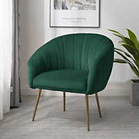 Helena 74cm wide Green Shell Back Velvet Fabric Accent Chair with Brass Coloured Steel Legs