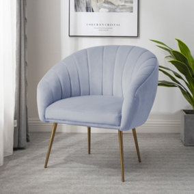 Helena 74cm wide Light Blue Shell Back Velvet Fabric Accent Chair with Brass Coloured Steel Legs