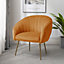 Helena 74cm wide Orange Shell Back Velvet Fabric Accent Chair with Brass Coloured Steel Legs