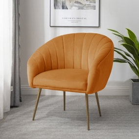 Helena 74cm wide Orange Shell Back Velvet Fabric Accent Chair with Brass Coloured Steel Legs