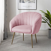 Helena 74cm wide Pink Shell Back Velvet Fabric Accent Chair with Brass Coloured Steel Legs