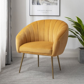 Helena 74cm wide Yellow Shell Back Velvet Fabric Accent Chair with Brass Coloured Steel Legs