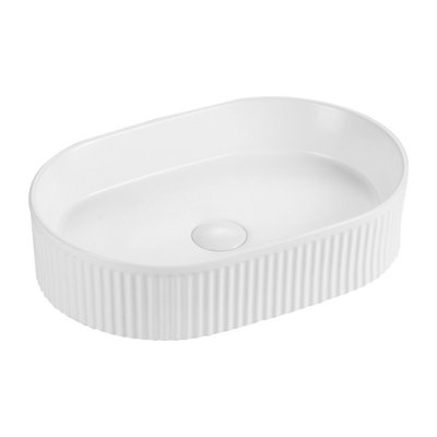 Helios Gloss White Ceramic Oval Ribbed Counter Top Basin (W)480x(D)325mm