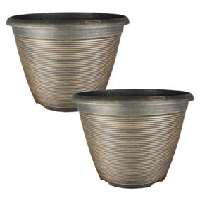 Helix Black Bronze Pair of Planters Containers For Growing Garden Flowers
