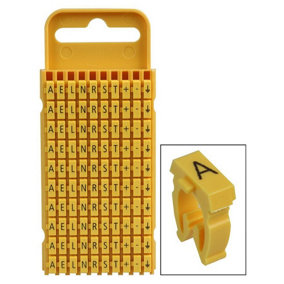 HELLERMANNTYTON - Clip-On Cable Marker Kit, Yellow for 4.3 - 5.3mm Cable (Box of 500), A, E, L, N, R, S, T + Earth Symbol