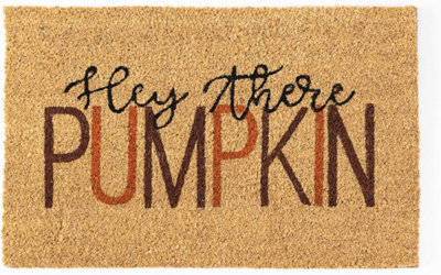 Hello Pumkin Autumn Door Mat - 60cm x 40cm Doormat Non Slip Coir Outdoor/Indoor