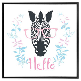 Hello zebra (Picutre Frame) / 16x16" / Black