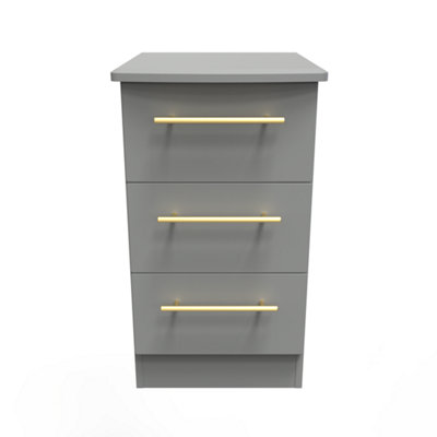 Helmsley 3 Drawer Bedside Cabinet in Dusk Grey (Ready Assembled)