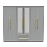Helmsley Tall 6 Door 2 Drawer 2 Mirror Wardrobe in Dusk Grey (Ready Assembled)
