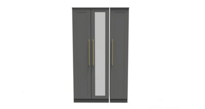 Helmsley Tall Triple Mirror Wardrobe in Dusk Grey (Ready Assembled)