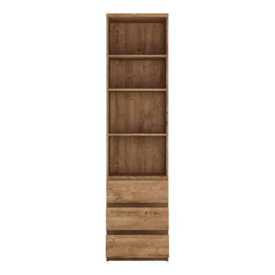 Hemingway Tall Natural Oak 3-Drawer Narrow Bookcase