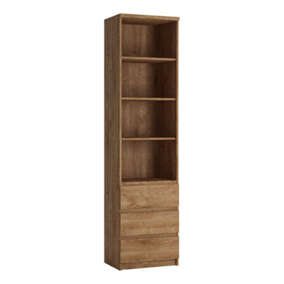 Hemingway Tall Natural Oak 3-Drawer Narrow Bookcase