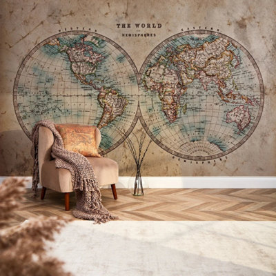 Hemisphere Map Mural in Earthy Tones