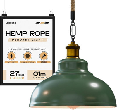 Hemp Rope Ceiling Light, E27 Retro Metal Hanging Ceiling Lamp with 29cm ...