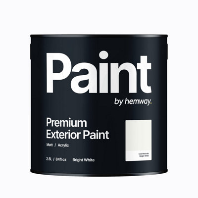 Hemway Bright White Exterior Matt Acrylic Paint 2.5L Tin Durable Emulsion Outdoor British-Made Wood, Masonry, Shed, Fence