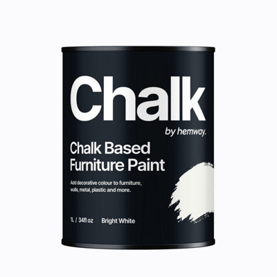 Hemway Chalk Based Furniture Paint Flat Matt Bright White 1L Shabby Chic, Chalky Finish, Interior, Walls, Wood, Quick Dry