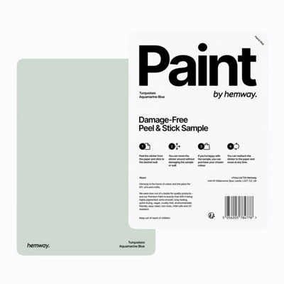 Hemway Chalk Based Furniture Paint Matt A5 Sample, Aquamarine Blue, Peel & Stick Swatch For Interior Walls Wood