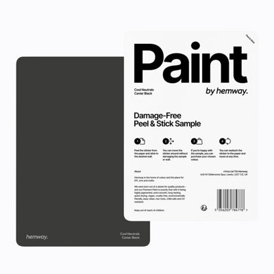 Hemway Chalk Based Furniture Paint Matt A5 Sample, Caviar Black, Peel & Stick Swatch For Interior Walls Wood