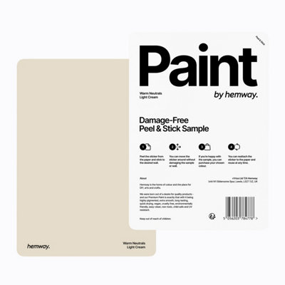 Hemway Chalk Based Furniture Paint Matt A5 Sample, Light Cream, Peel & Stick Swatch For Interior Walls Wood