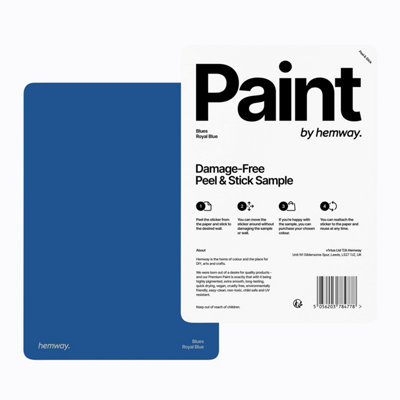 Hemway Chalk Based Furniture Paint Matt A5 Sample, Royal Blue, Peel & Stick Swatch For Interior Walls Wood