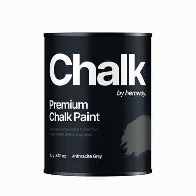 Hemway Chalk Paint Flat Matt Anthracite Grey 1L Shabby Chic, Smooth Chalky Finish, Interior Furniture, Walls, Wood, Quick Dry