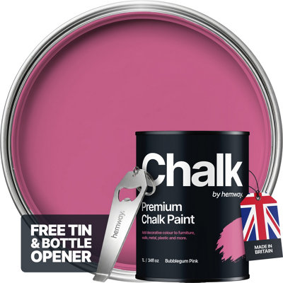 Hemway Chalk Paint Flat Matt Bubblegum Pink 1L Shabby Chic, Smooth ...
