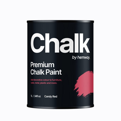 Hemway Chalk Paint Flat Matt Candy Red 1L Shabby Chic, Smooth Chalky Finish, Interior Furniture, Walls, Wood, Quick Dry