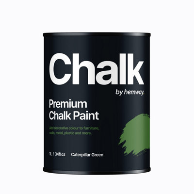 Hemway Chalk Paint Flat Matt Caterpillar Green 1L Shabby Chic, Smooth Chalky Finish, Interior Furniture, Walls, Wood, Quick Dry