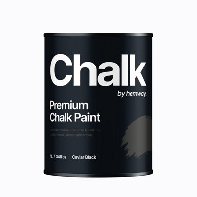 Hemway Chalk Paint Flat Matt Caviar Black 1L Shabby Chic, Smooth Chalky Finish, Interior Furniture, Walls, Wood, Quick Dry