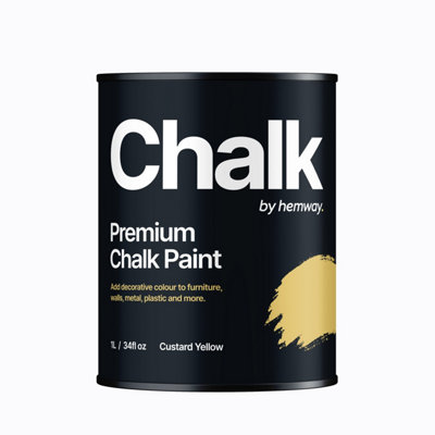 Hemway Chalk Paint Flat Matt Custard Yellow 1L Shabby Chic, Smooth Chalky Finish, Interior Furniture, Walls, Wood, Quick Dry