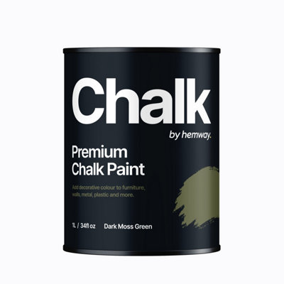 Hemway Chalk Paint Flat Matt Dark Moss Green 1L Shabby Chic, Smooth Chalky Finish, Interior Furniture, Walls, Wood, Quick Dry