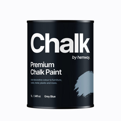 Hemway Chalk Paint Flat Matt Grey Blue 1L Shabby Chic, Smooth Chalky Finish, Interior Furniture, Walls, Wood, Quick Dry