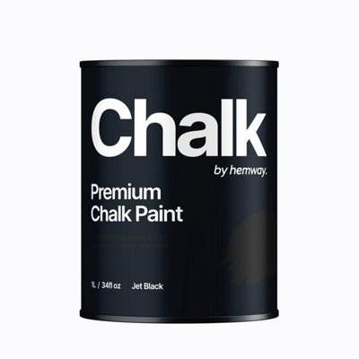 Hemway Chalk Paint Flat Matt Jet Black 1L Shabby Chic, Smooth Chalky Finish, Interior Furniture, Walls, Wood, Quick Dry