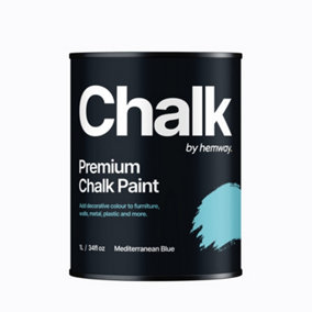 Hemway Chalk Paint Flat Matt Mediterranean Blue 1L Shabby Chic, Smooth Chalky Finish, Interior Furniture, Walls, Wood, Quick Dry