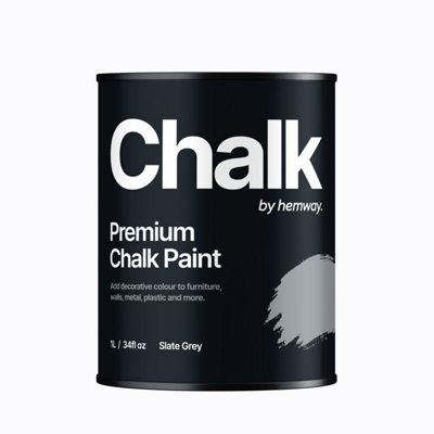 Hemway Chalk Paint Flat Matt Slate Grey 1L Shabby Chic, Smooth Chalky Finish, Interior Furniture, Walls, Wood, Quick Dry