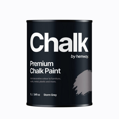 Hemway Chalk Paint Flat Matt Storm Grey 1L Shabby Chic, Smooth Chalky Finish, Interior Furniture, Walls, Wood, Quick Dry