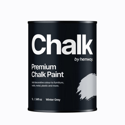 Hemway Chalk Paint Flat Matt Winter Grey 1L Shabby Chic, Smooth Chalky Finish, Interior Furniture, Walls, Wood, Quick Dry