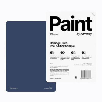 Hemway Chalk Paint Matt A5 Sample, Blueberry Blue, Peel & Stick Swatch For Interior Walls Wood