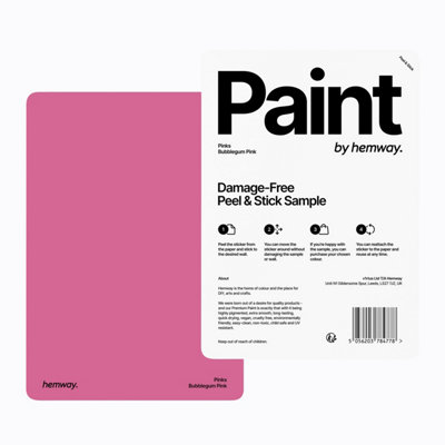 Hemway Chalk Paint Matt A5 Sample, Bubblegum Pink, Peel & Stick Swatch For Interior Walls Wood
