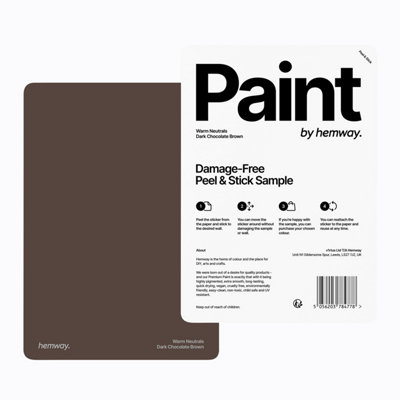 Hemway Chalk Paint Matt A5 Sample, Dark Chocolate Brown, Peel & Stick Swatch For Interior Walls Wood