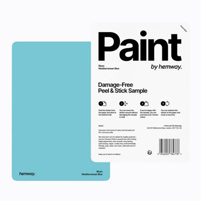 Hemway Chalk Paint Matt A5 Sample, Mediterranean Blue, Peel & Stick Swatch For Interior Walls Wood
