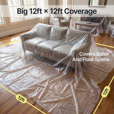 Hemway Extra Large Recyclable Paint Dust Sheet (Pack of 5) 12ft x 12ft (3.65m x 3.65m), Floor & Furniture, Waterproof & Reusable