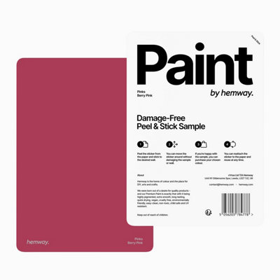 Hemway Interior Matt Acrylic Paint Sample, Berry Pink, Peel & Stick Swatch For Walls Ceilings Kitchen Bathroom Living Room