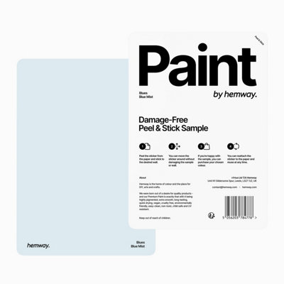 Hemway Interior Matt Acrylic Paint Sample, Blue Mist, Peel & Stick Swatch For Walls Ceilings Kitchen Bathroom Living Room