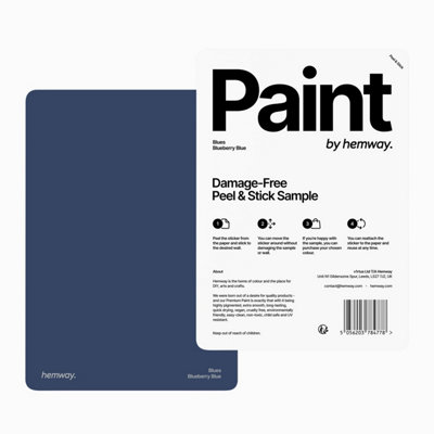 Hemway Interior Matt Acrylic Paint Sample, Blueberry Blue, Peel & Stick Swatch For Walls Ceilings Kitchen Bathroom Living Room