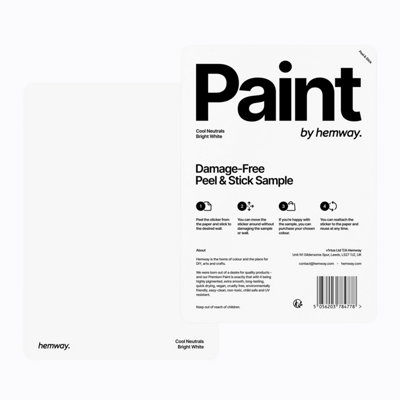 Hemway Interior Matt Acrylic Paint Sample, Bright White, Peel & Stick Swatch For Walls Ceilings Kitchen Bathroom Living Room